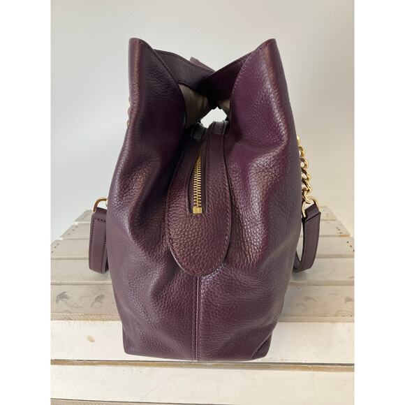 MICHAEL KORS LARGE DARK PURPLE PEBBLED LEATHER SHOULDER BAG - Picture 4 of 16